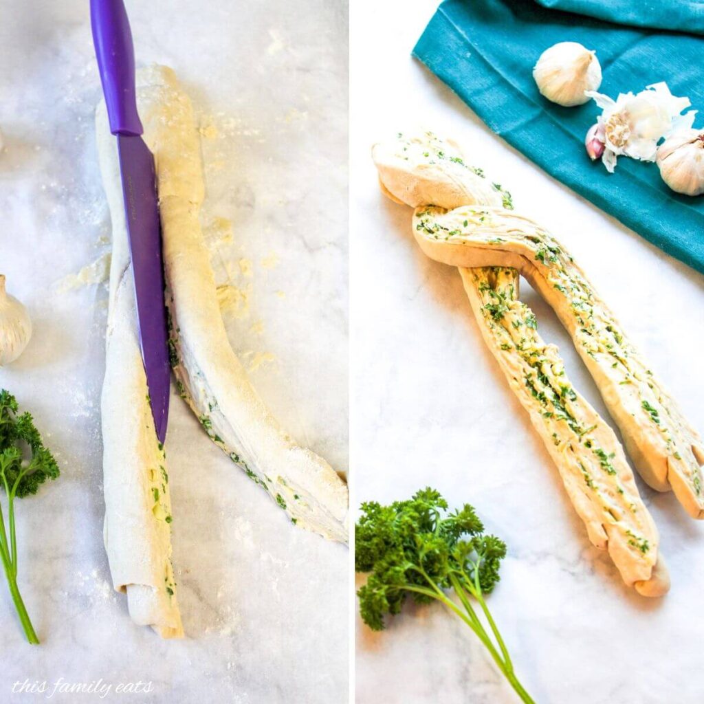 cut garlic dough in half and braid