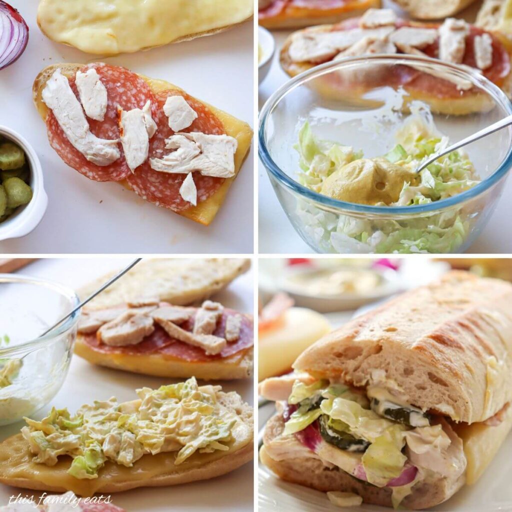 turky salami salad sandwich process