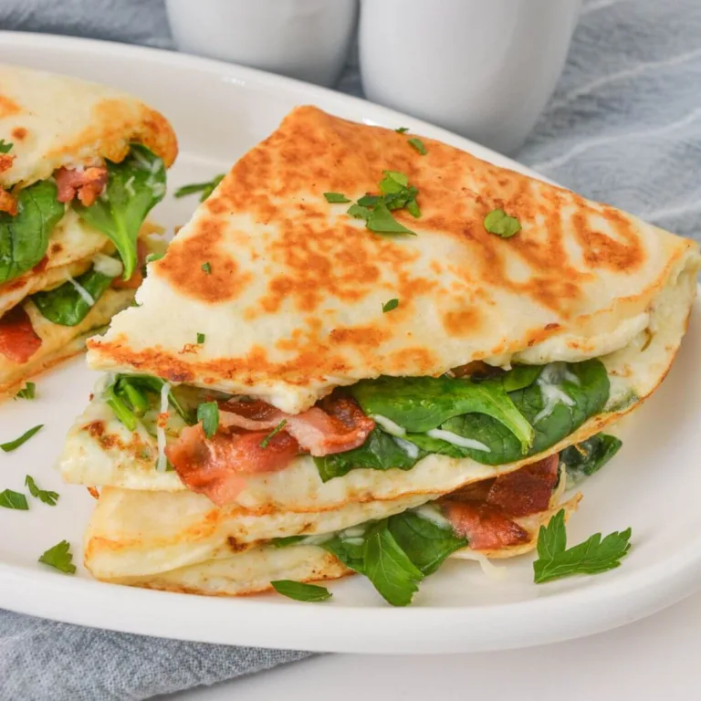Keto Egg White Quesadillas with Spinach and Bacon