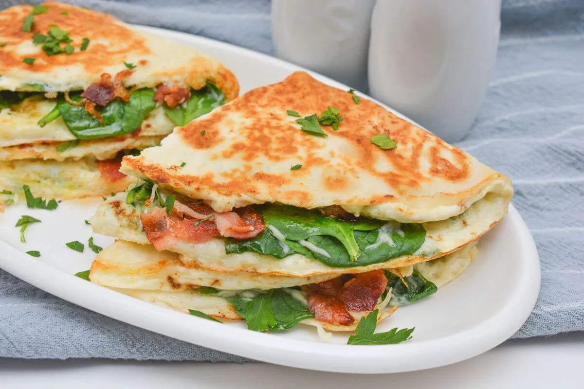 Keto Egg White Quesadillas with Spinach and Bacon