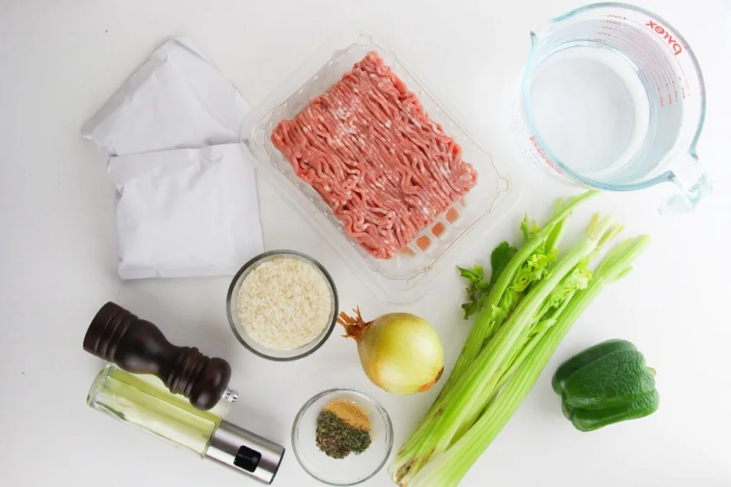 Ground Pork and Rice Ingredients