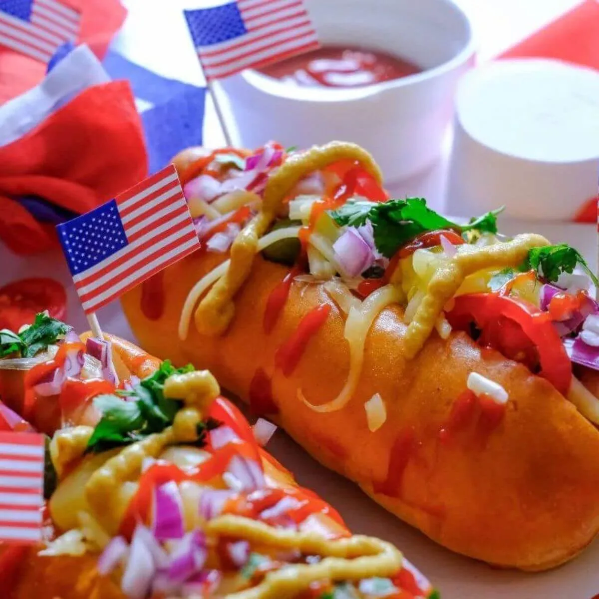 Patriotic Grilled Hot Dogs