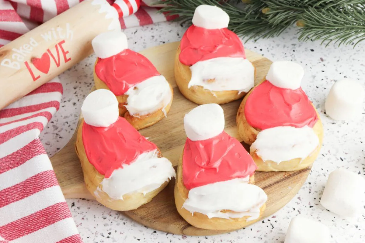 Cinnamon Rolls Decorated Like Santa