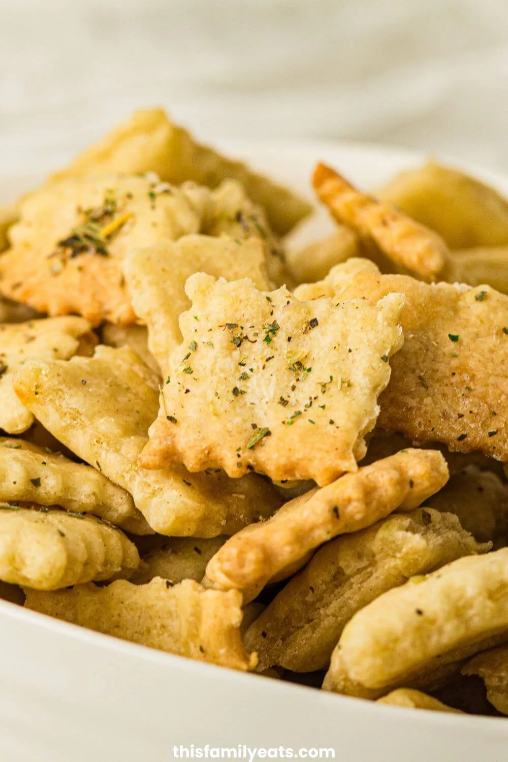 Close up view of sourdough discard crackers.